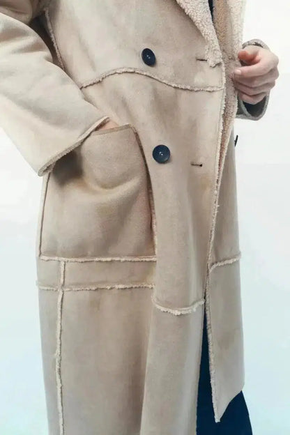 Cheky - Classic Tailored Trench Coat with Sherpa Detailing