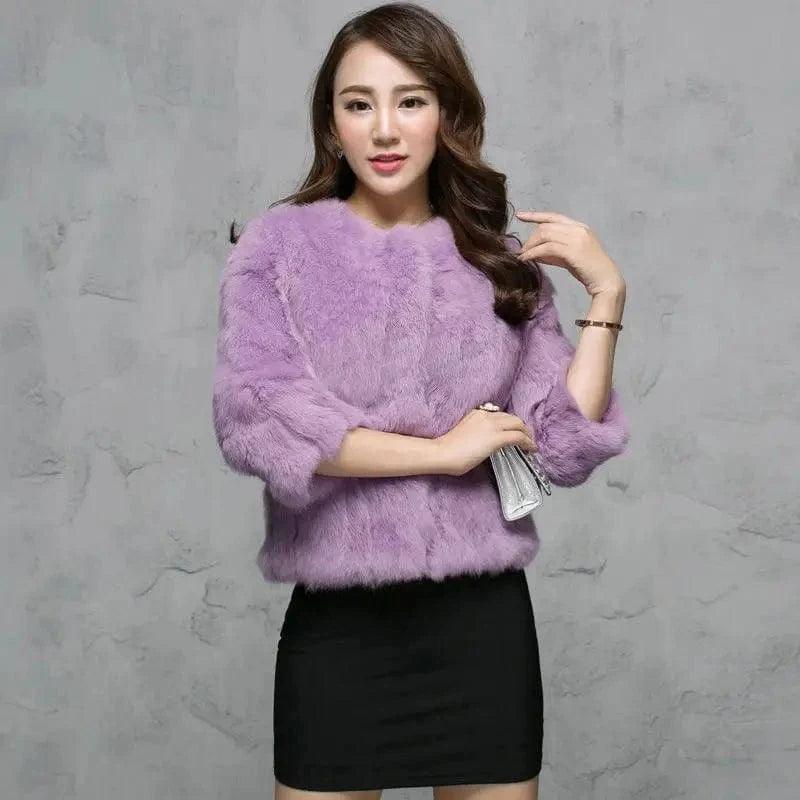 Cheky - Rabbit fur grass imported seven-quarter sleeve short coat