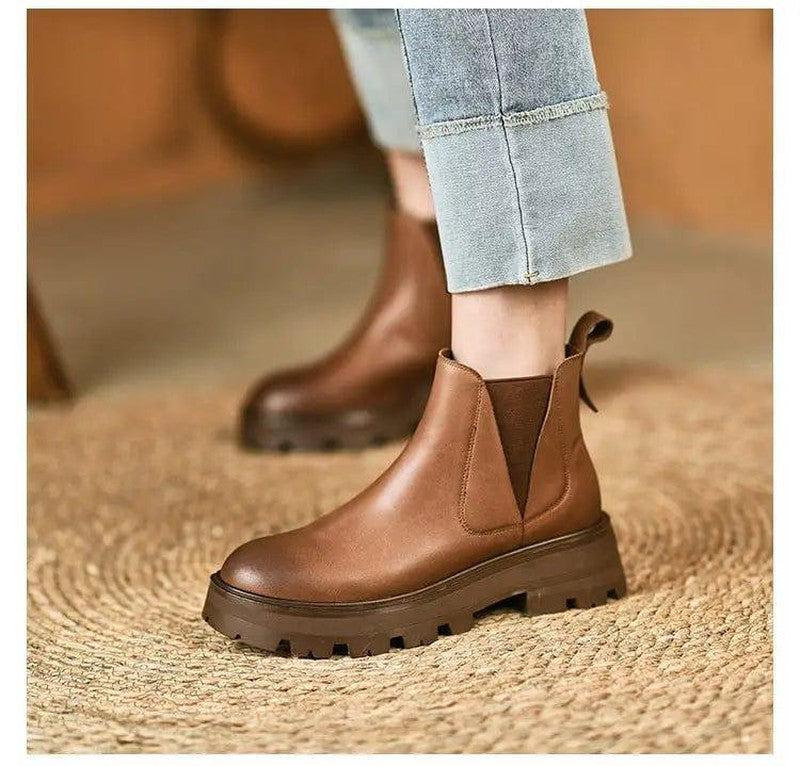 Cheky - Retro Short Tube Soft Leather Booties Women Chimney