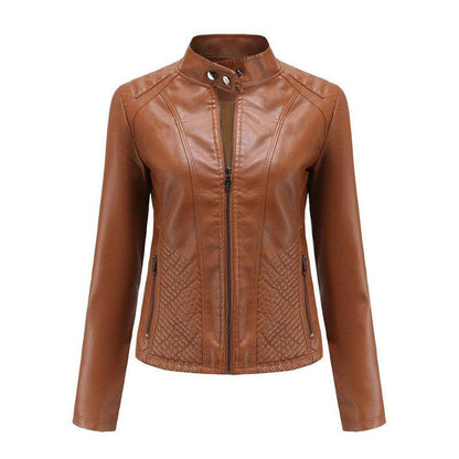 Cheky - Simple European And American Trend Thin Coat Long Sleeve Motorcycle Jacket Women