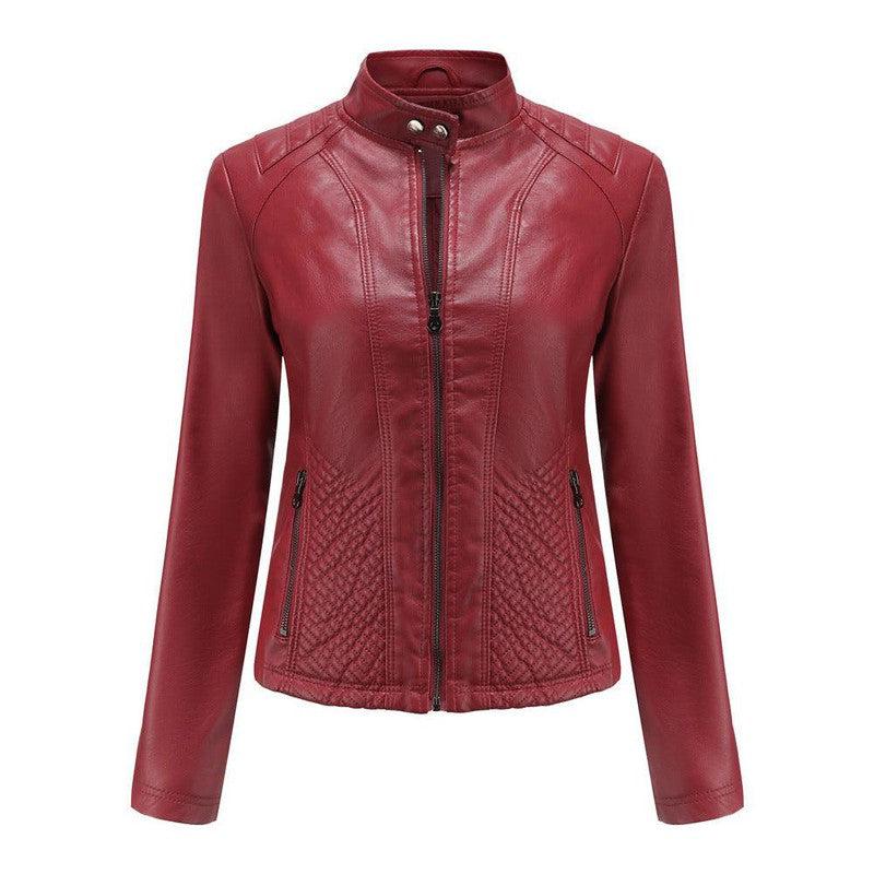 Cheky - Simple European And American Trend Thin Coat Long Sleeve Motorcycle Jacket Women