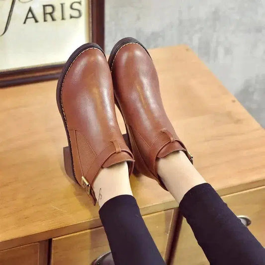 Cheky - Simple Thick Heel Mid-heel Martin Boots Female Round Toe Fashion British Short Boots Women