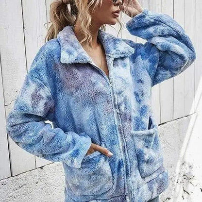 Cheky - Tie dyed Plush zipper loose coat