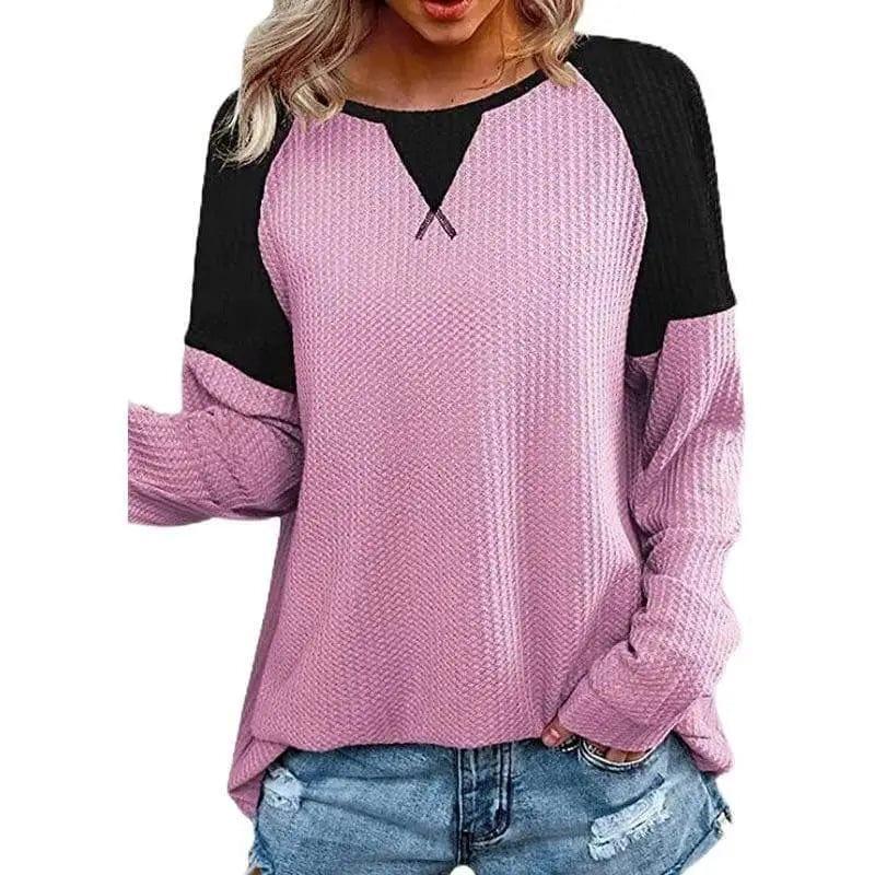 Cheky - Waffle Stitching Long-sleeved Round Neck T-shirt Top