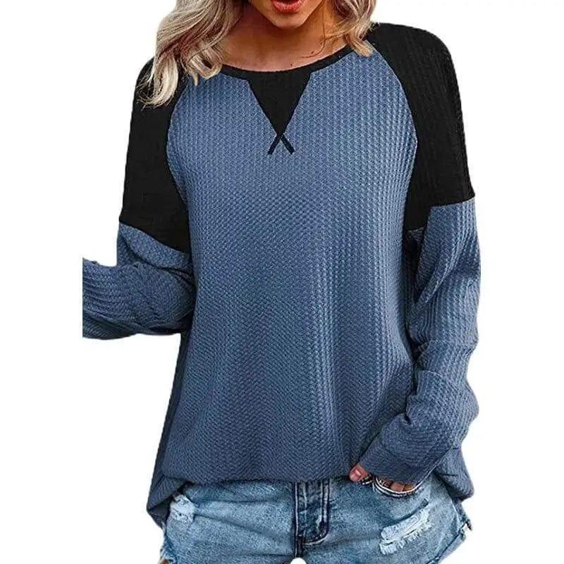 Cheky - Waffle Stitching Long-sleeved Round Neck T-shirt Top