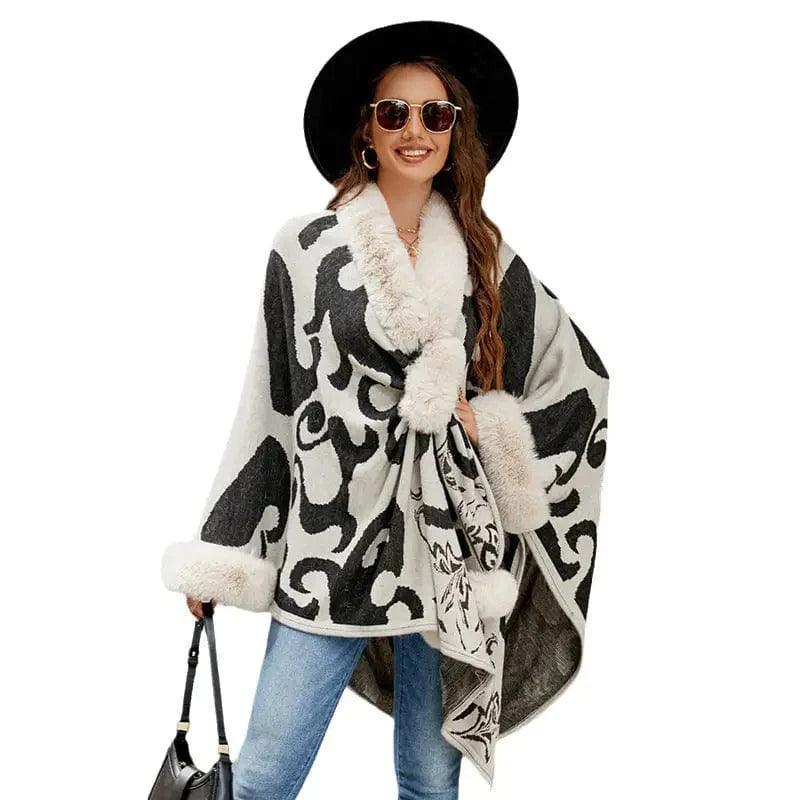 Cheky - Women's Fur Collar Thickened Warm Shawl