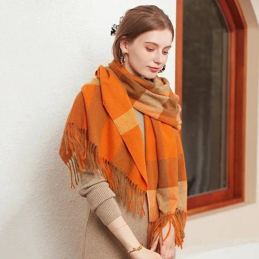 Cheky - Women's Thickened Warm Cashmere Like Check Printed Scarf